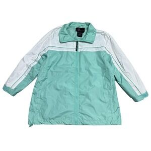 I5 Apparel Jacket Mens Large Green White Colorblock Mesh Lined Zip Windbreaker